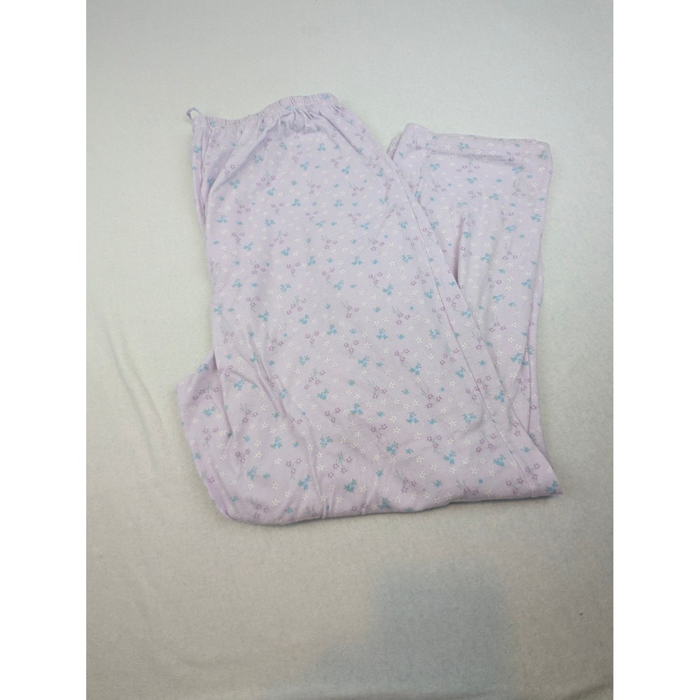 Earth Angels Lavender Floral Cotton Pajama Set Womens Large Button Up Purple
